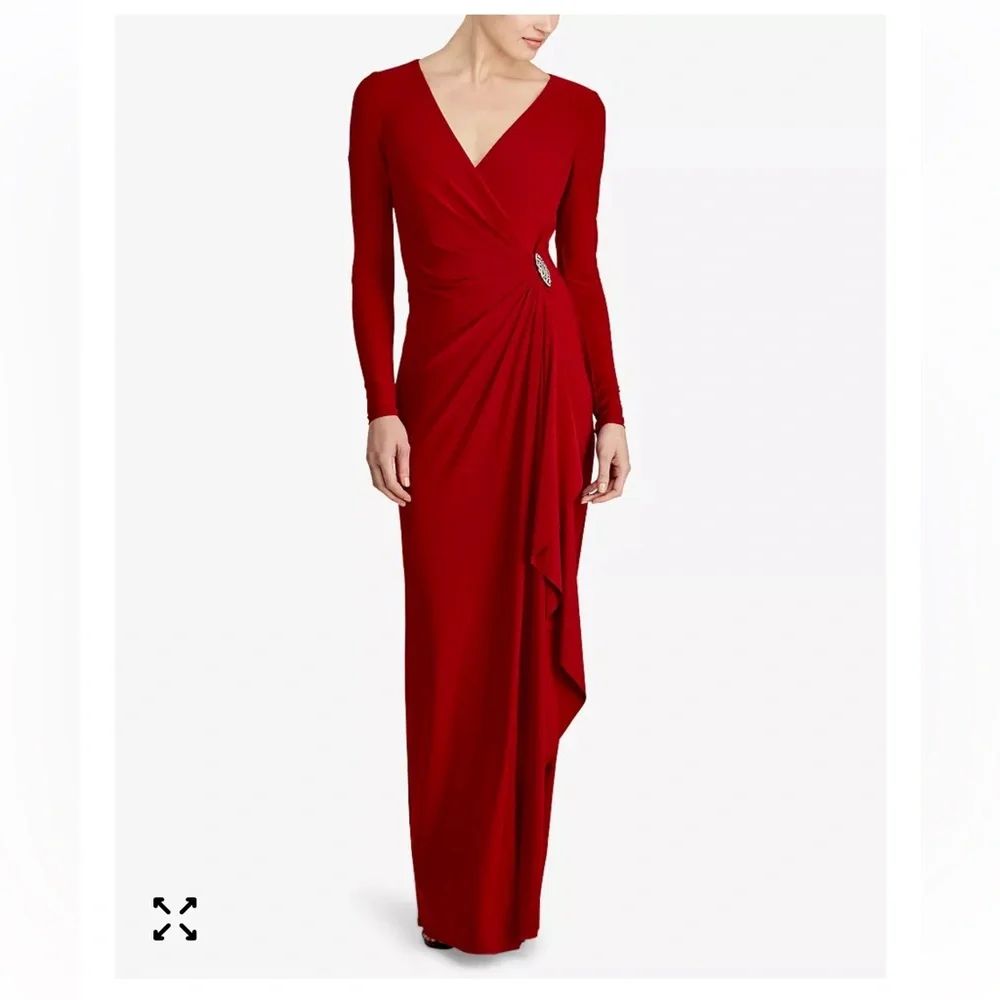 💃🏻Lauren Ralph Lauren |  Deep Red Jersey Surplice Gown  | 6 - Picture 6 of 10